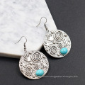 New Design Vintage Jewelry Big Metal Circle Turquoise Beaded Drop Earrings